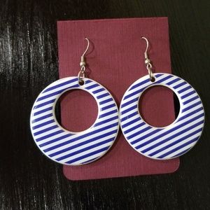 Blue and White Striped Earrings